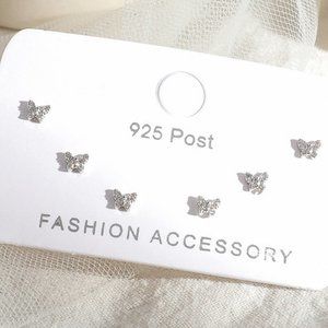 #NEW [3 PAIRS SET] 925 Sterling Silver Diamond Butterfly Earrings